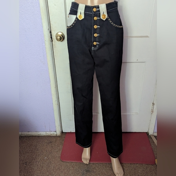 St MaatenBlack High-Waisted Jeans with Gold Buttons - Picture 1 of 4